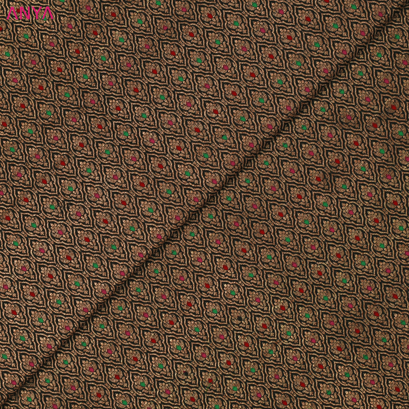 Black Banarasi Silk Fabric with Zari Butta Design