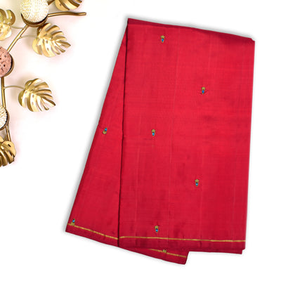 Red Embroidery Silk Saree with Kalamkari Applique