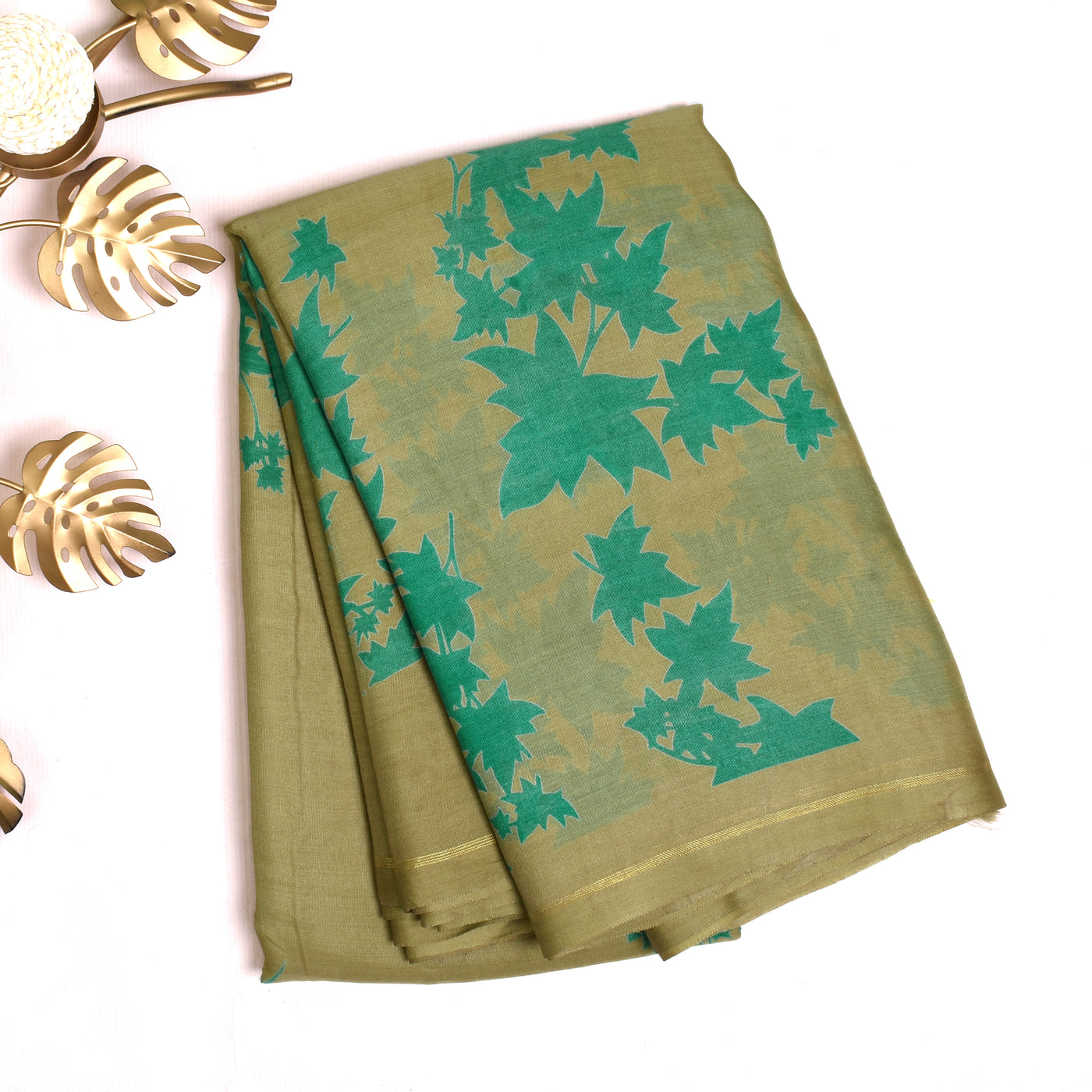 Olive Green Printed Kanchi Silk Saree