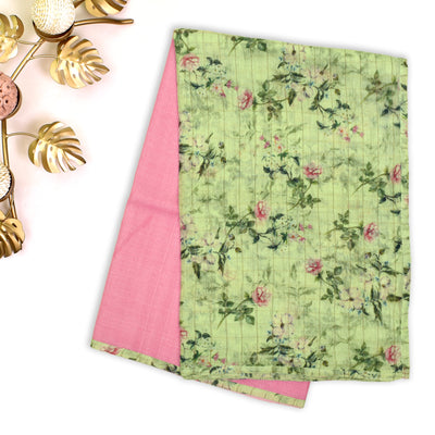 Apple Green Maheshwari Fabric with Baby Pink Tussar Half & Half Saree