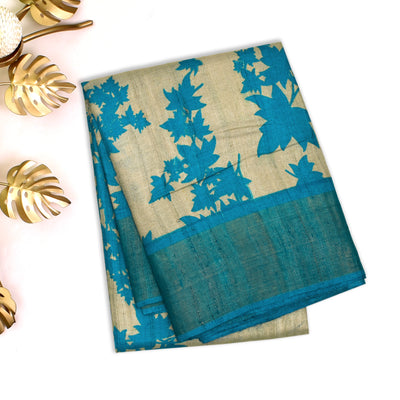 Off White Tussar Silk Saree with Leaf Design