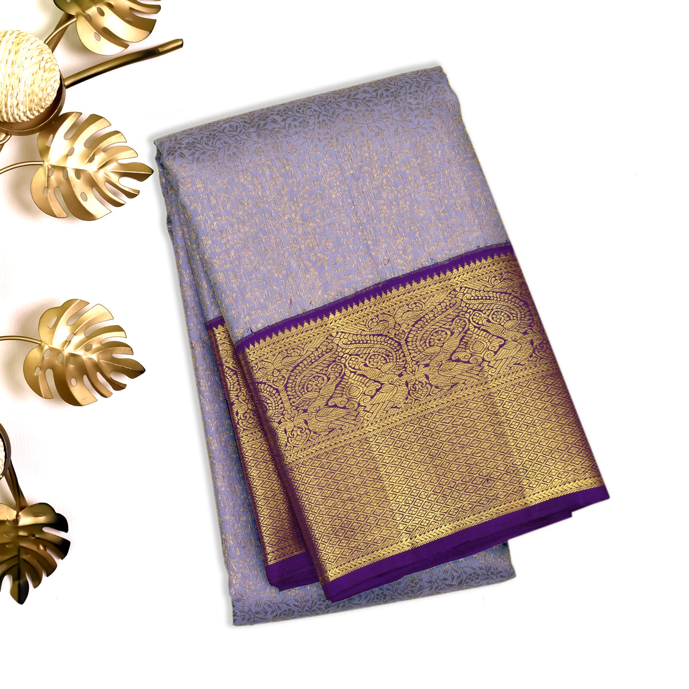 Lavender Kanchipuram Silk Saree with Small Zari Creeper Design