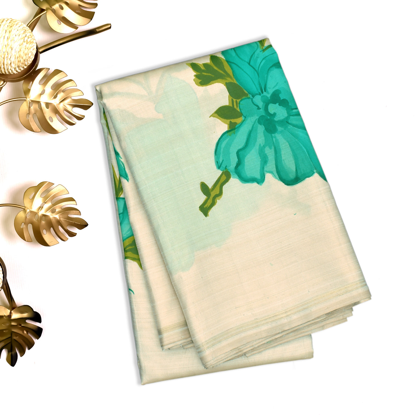 Off White Hand Painted Kanchi Silk Saree with Floral Painted Design