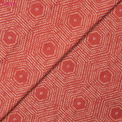 Rust Maheshwari Silk Fabric with Zari Checks Bandhani Print Design