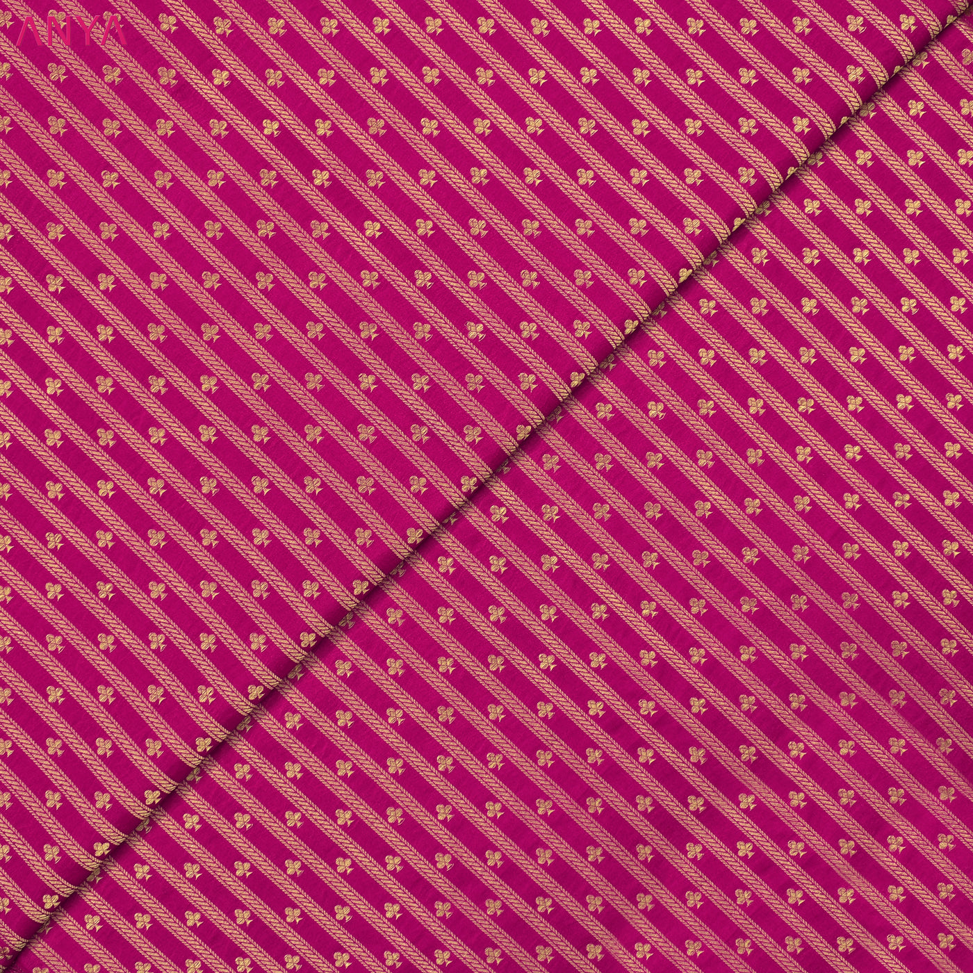 Rani Arakku Banarasi Silk Fabric with Small Zari Butta and Stripes Design