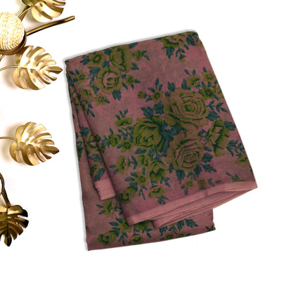 Brown Organza Saree with Big Floral Printed Design
