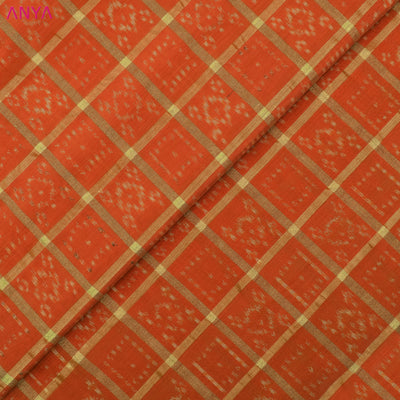 orange-checked-ikkat-silk-fabric