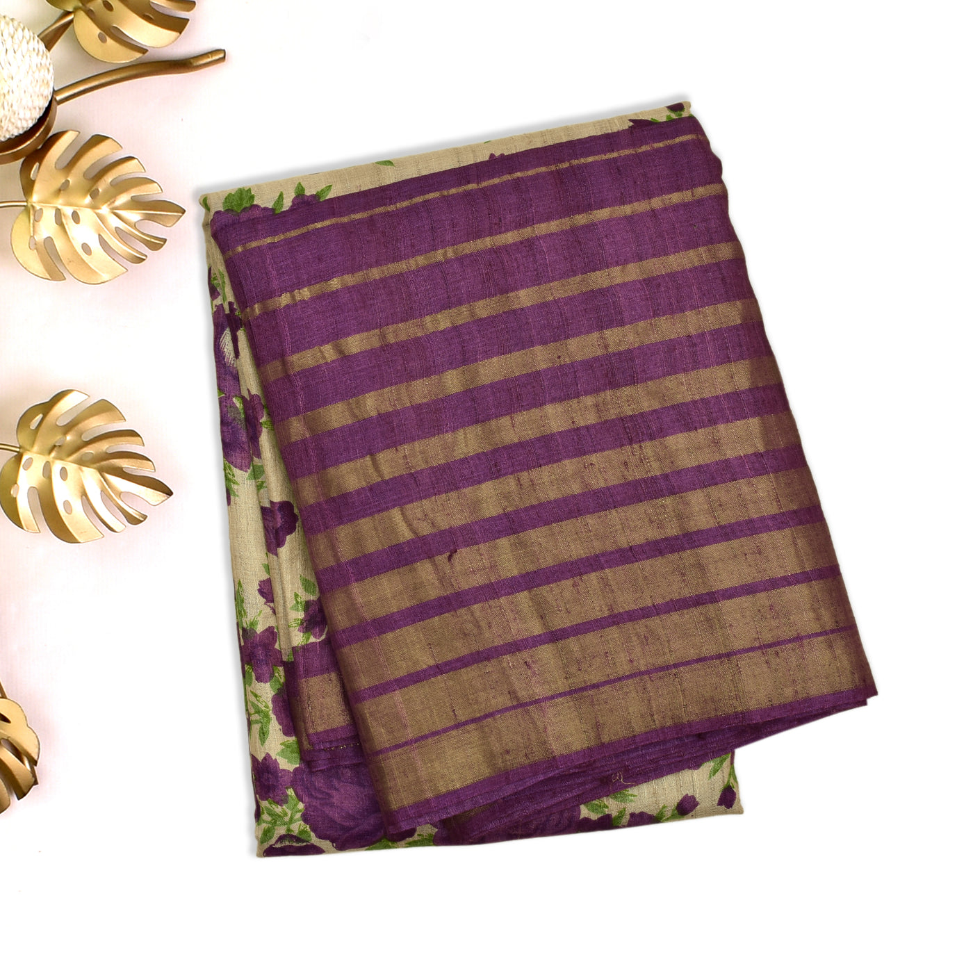 Off White Tussar Silk Saree with Floral Print Design