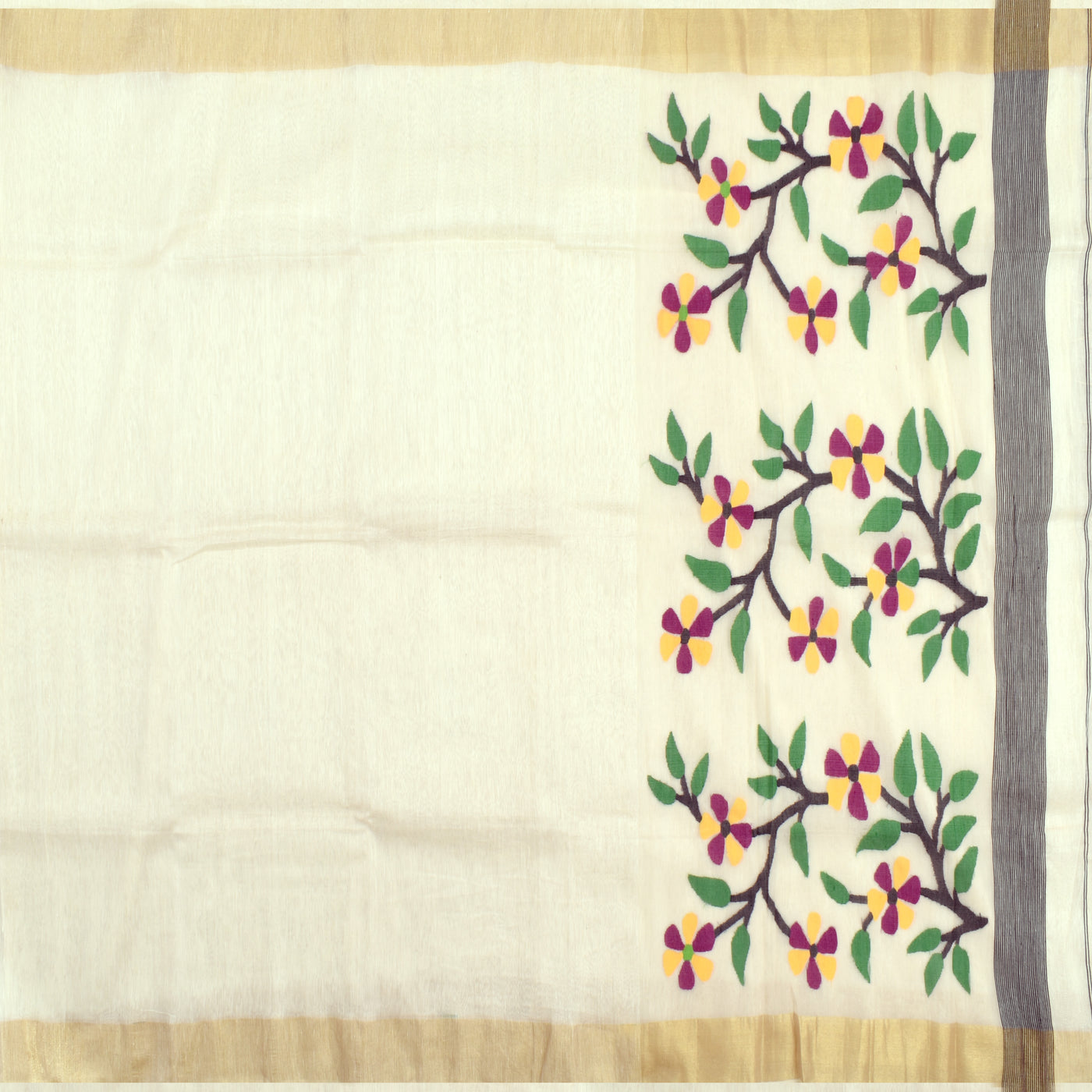 White Linen Saree With Multi Thread Zari Pallu And Blouse (4575462260849)