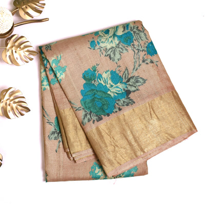 Onion Pink Tussar Printed Saree 