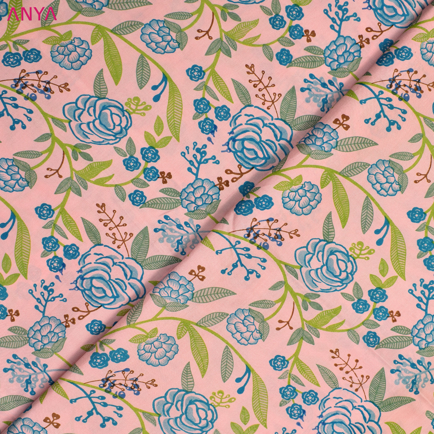 Baby Pink Kanchi Silk Printed Fabric with Flower Design