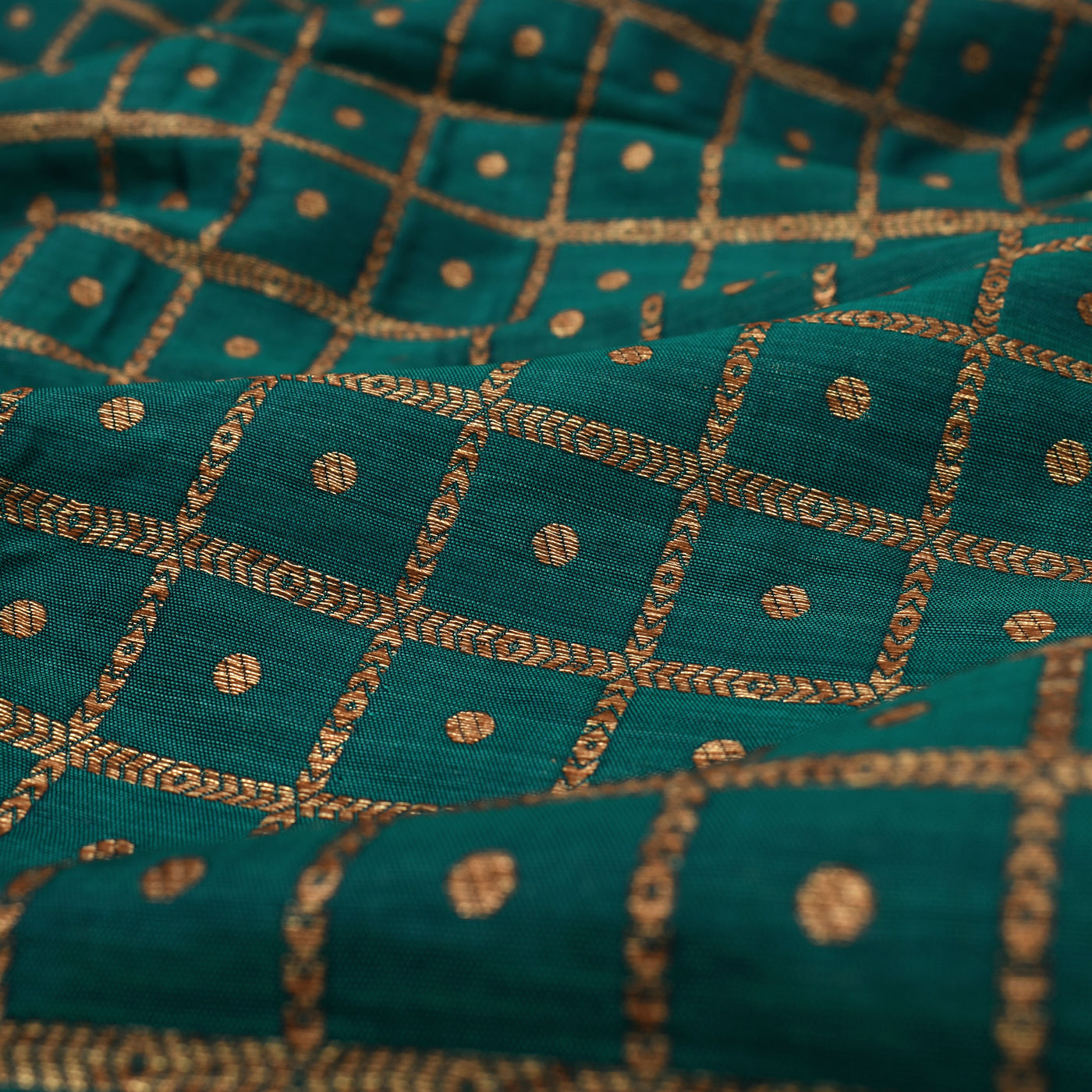 Peacock Green Banarasi Silk Fabric with Kattam Butta Design