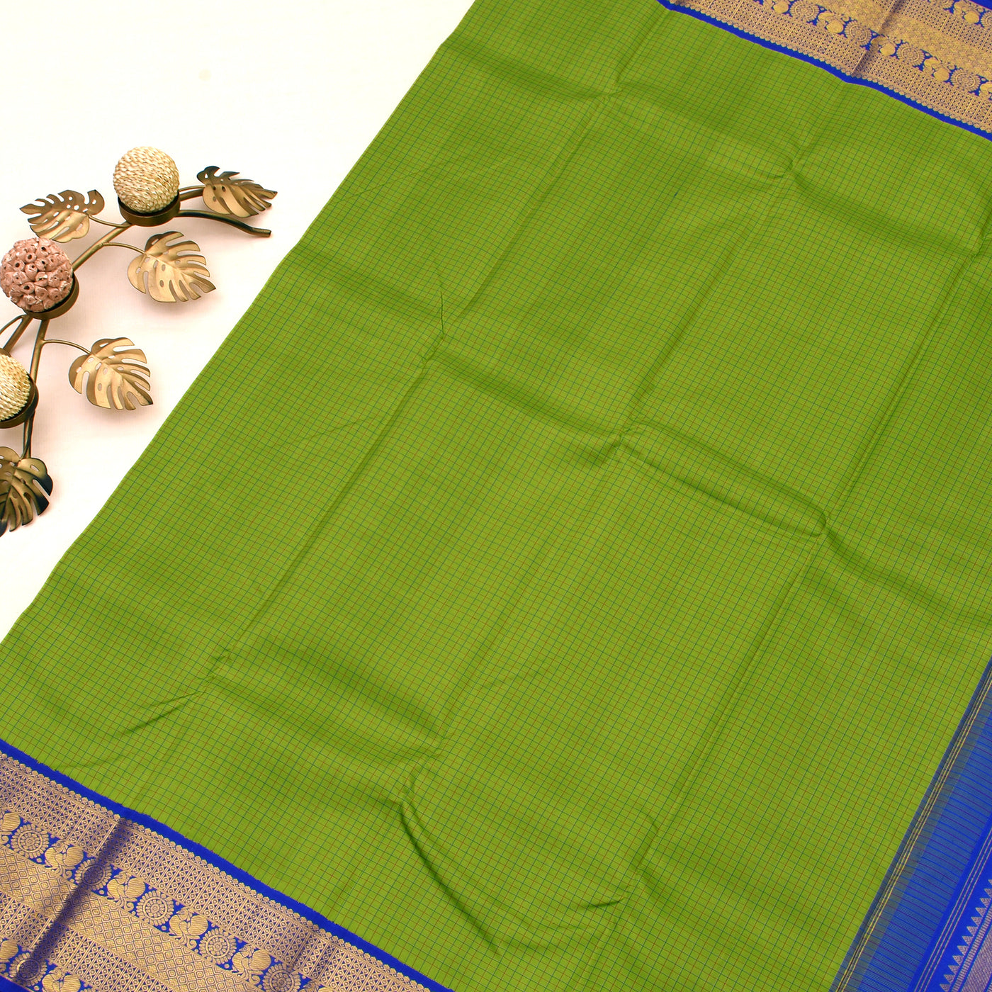 Samaga Green Kanchipuram Silk Saree with Small Thread Checks