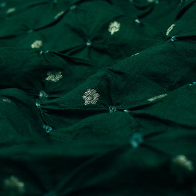 Dark Green Bandhani Silk Fabric with Small Zari Butta Design