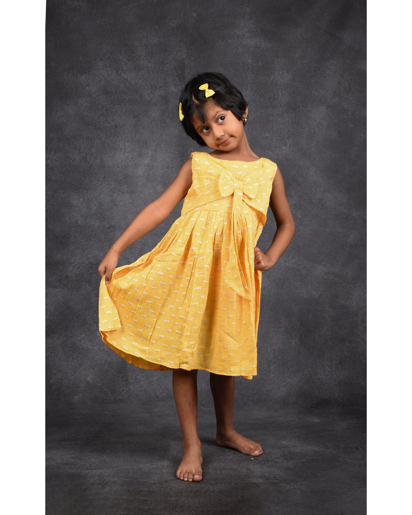 Hima - Yellow Printed Soft Cotton Frock