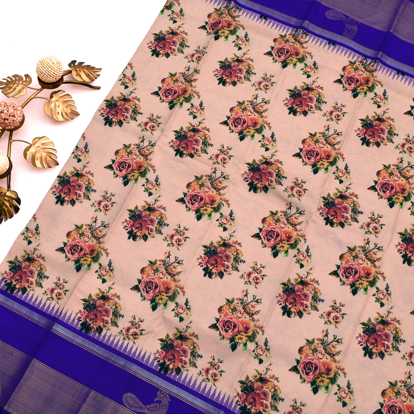 Onion Pink Printed Kanchi Silk Saree with Flower Printed Design