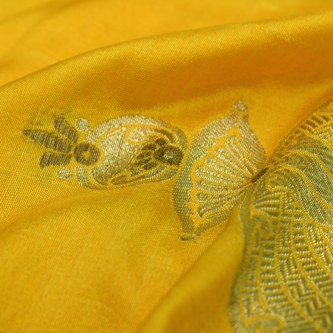 Mustard Yellow Banarasi Silk Fabric