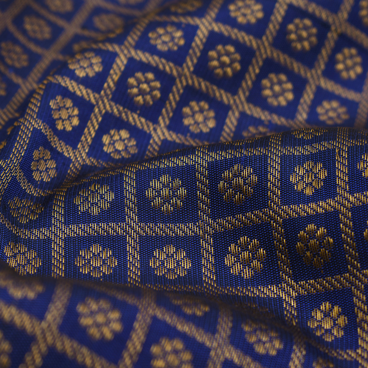 MS Blue Kanchi Silk Fabric with Zari Checks Kamalam Butta