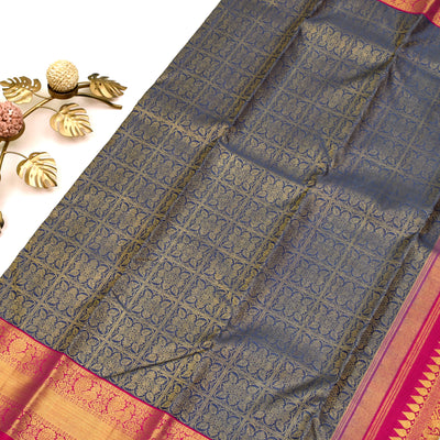 Grey Blue Kanchi Silk Saree with Getti Self Design