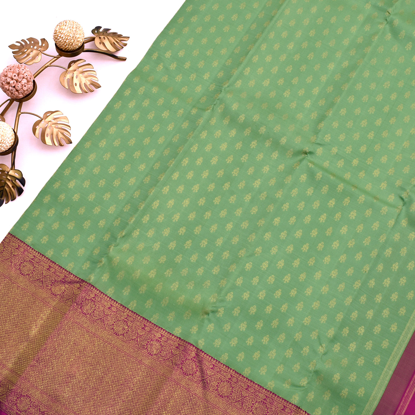 Apple Green Kanchipuram Silk Saree with Jewellery Butta Design