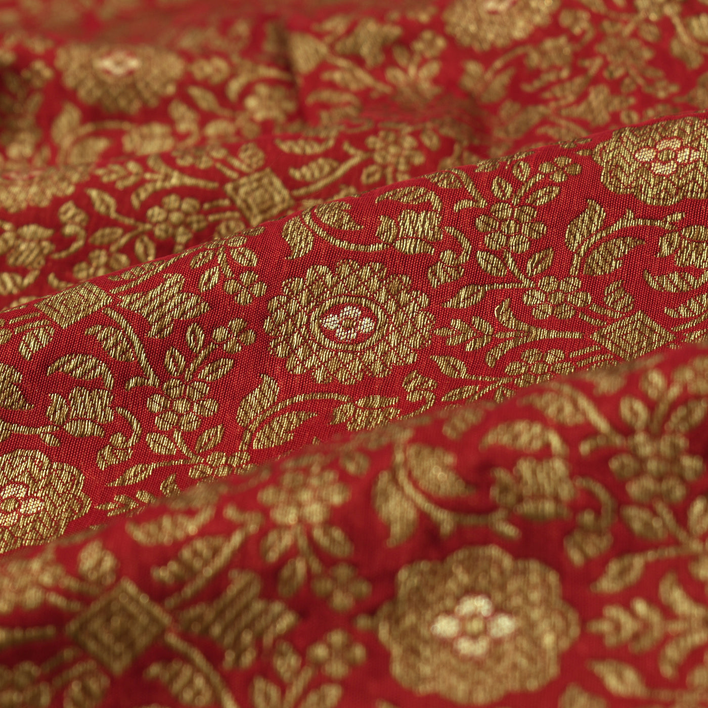 Red Banarasi Silk Fabric with Creeper Design