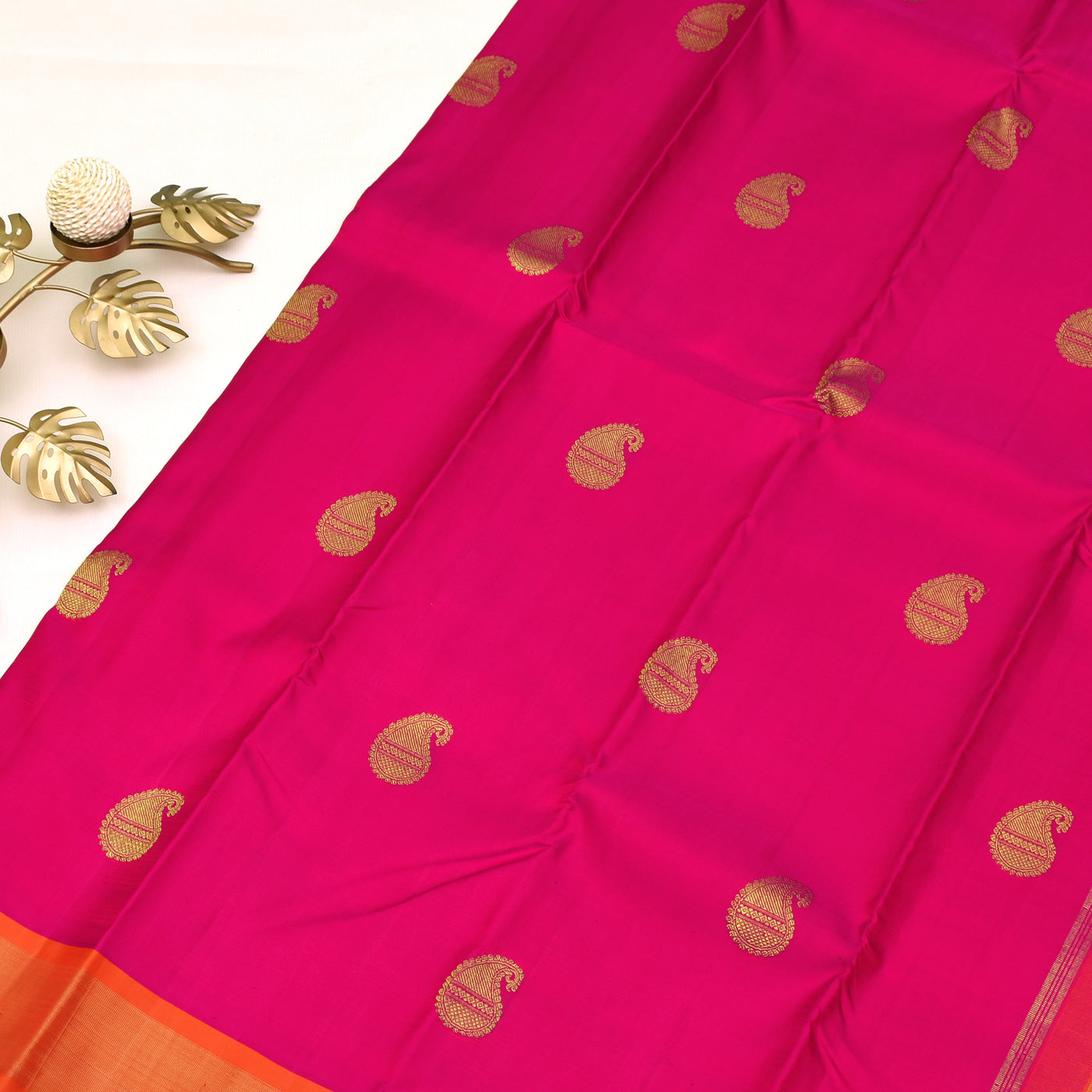orange and pink kanchipuram silk saree