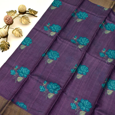 Purple Tussar Silk Saree with floral design