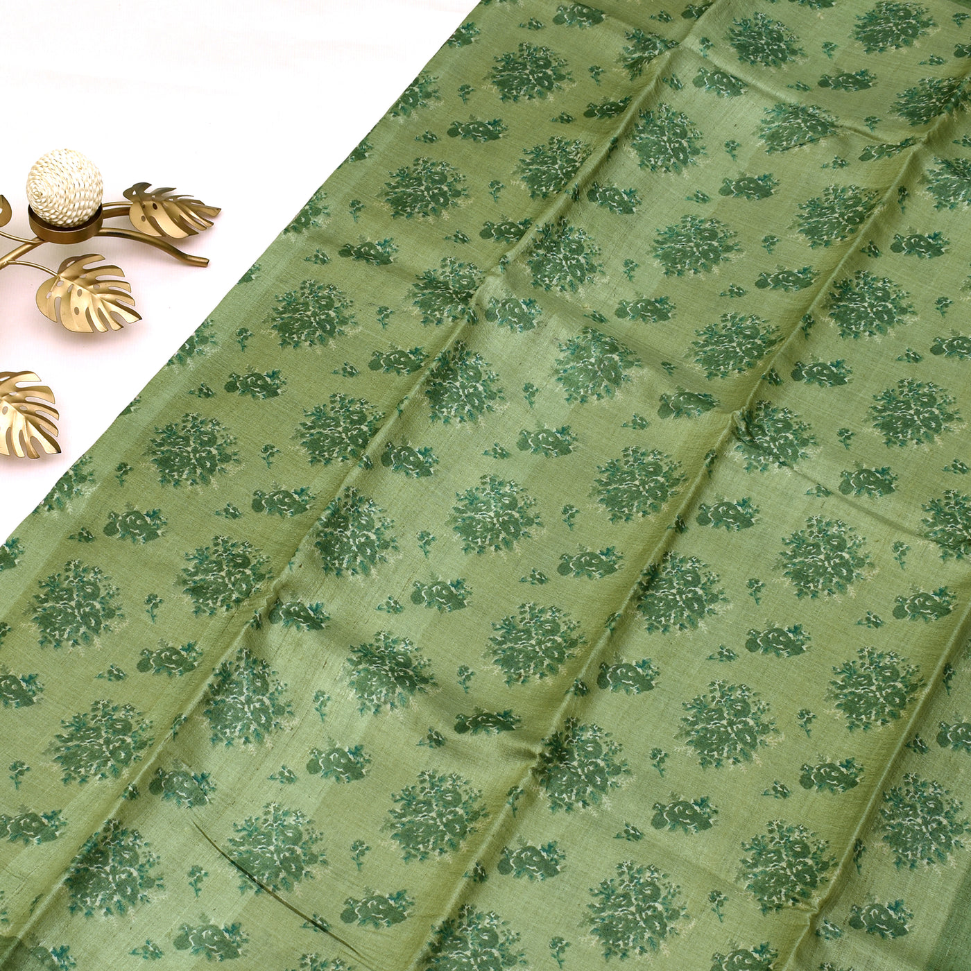 Apple Green Tussar Printed Saree with Floral Design
