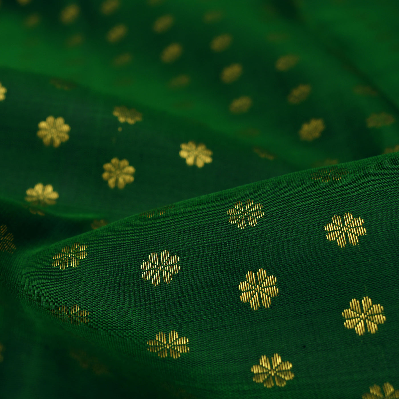 Bottle Green Kanchi Silk Fabric with Kamalam Butta Design