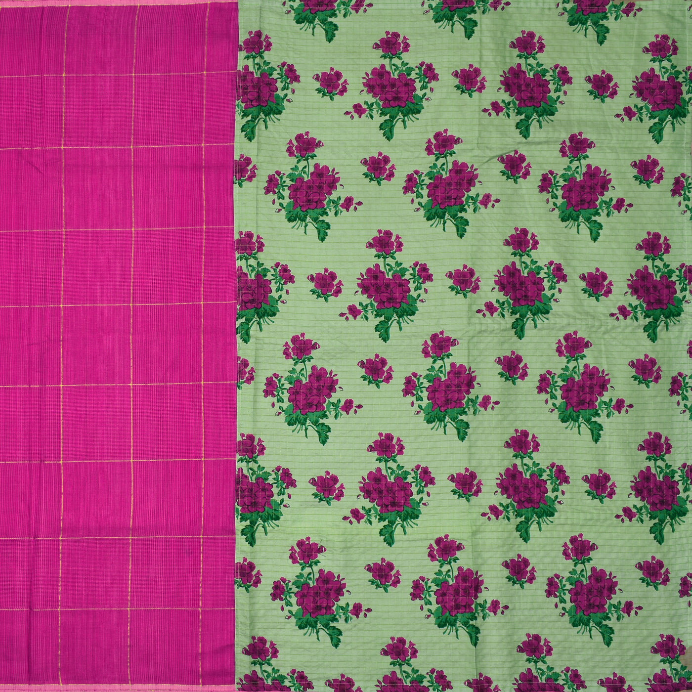 Pink Matka Silk Saree with Apple Green Printed Kanchi Silk Pallu