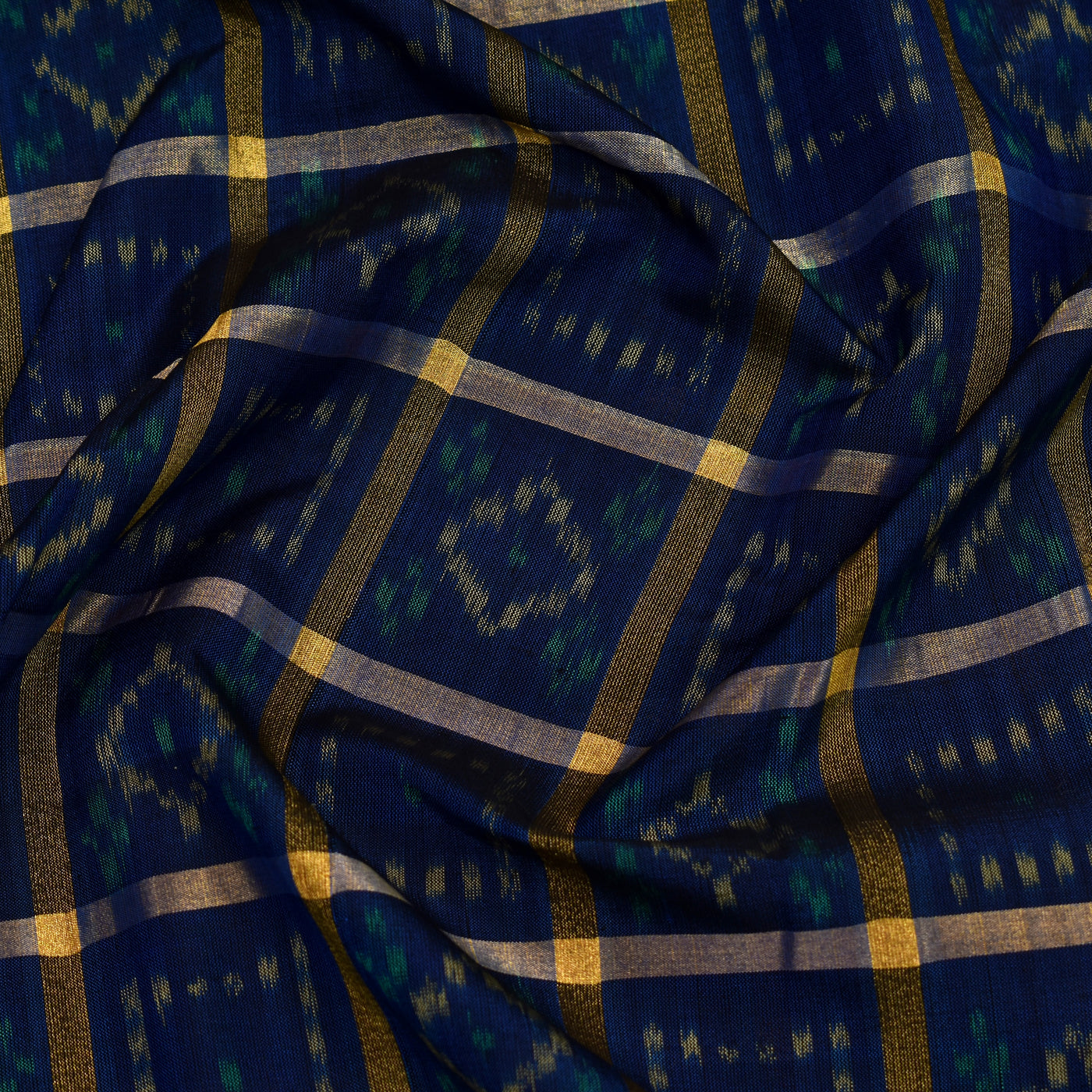 Navy Blue Ikkat Silk Fabric