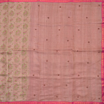 Onion Pink Printed Tussar Silk Saree with Embroidery Pallu