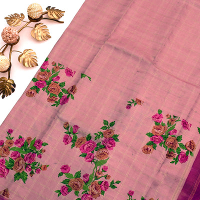 Onion Pink Printed Kanchi Silk Saree with Flower Printed Design