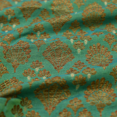 Green Banarasi Silk Fabric with Zari Medium Butta Design