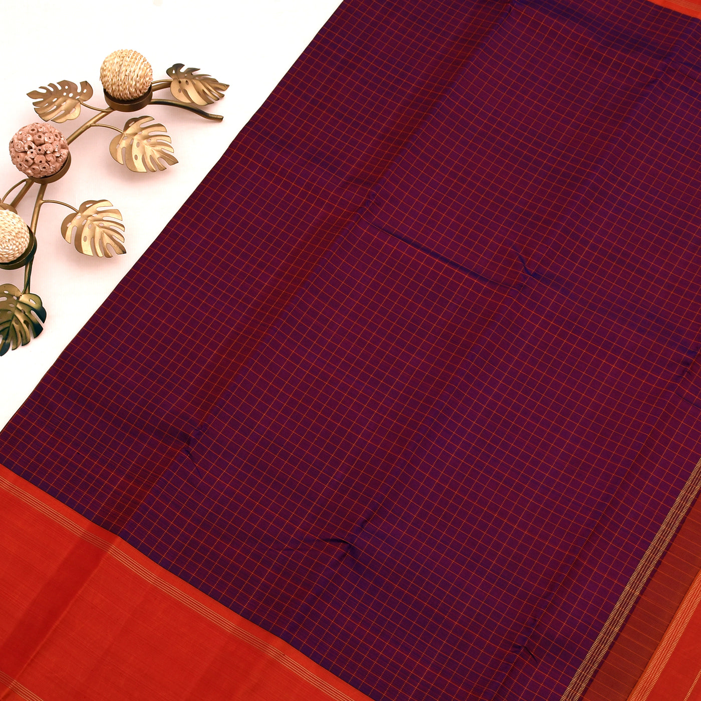 Maroon Kanchipuram Silk Saree with Thread Checks Design