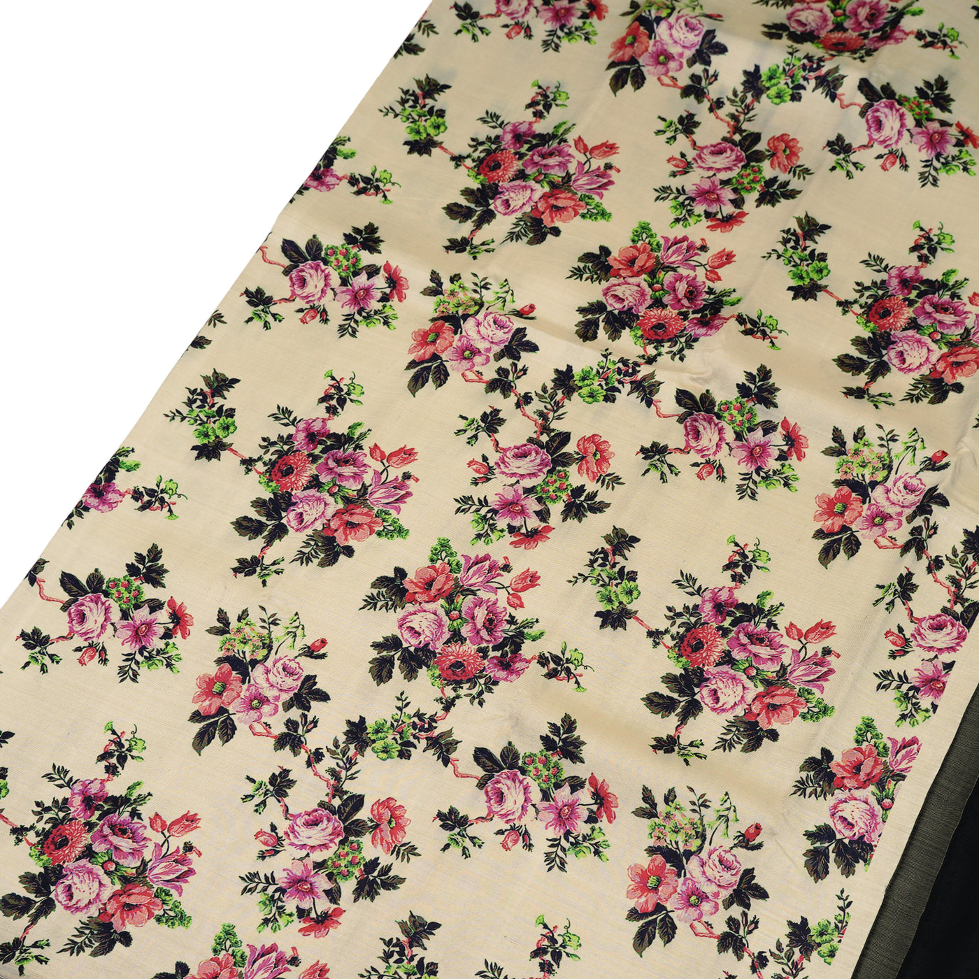 Cream Printed Kanchi Silk Saree with Floral Printed Design
