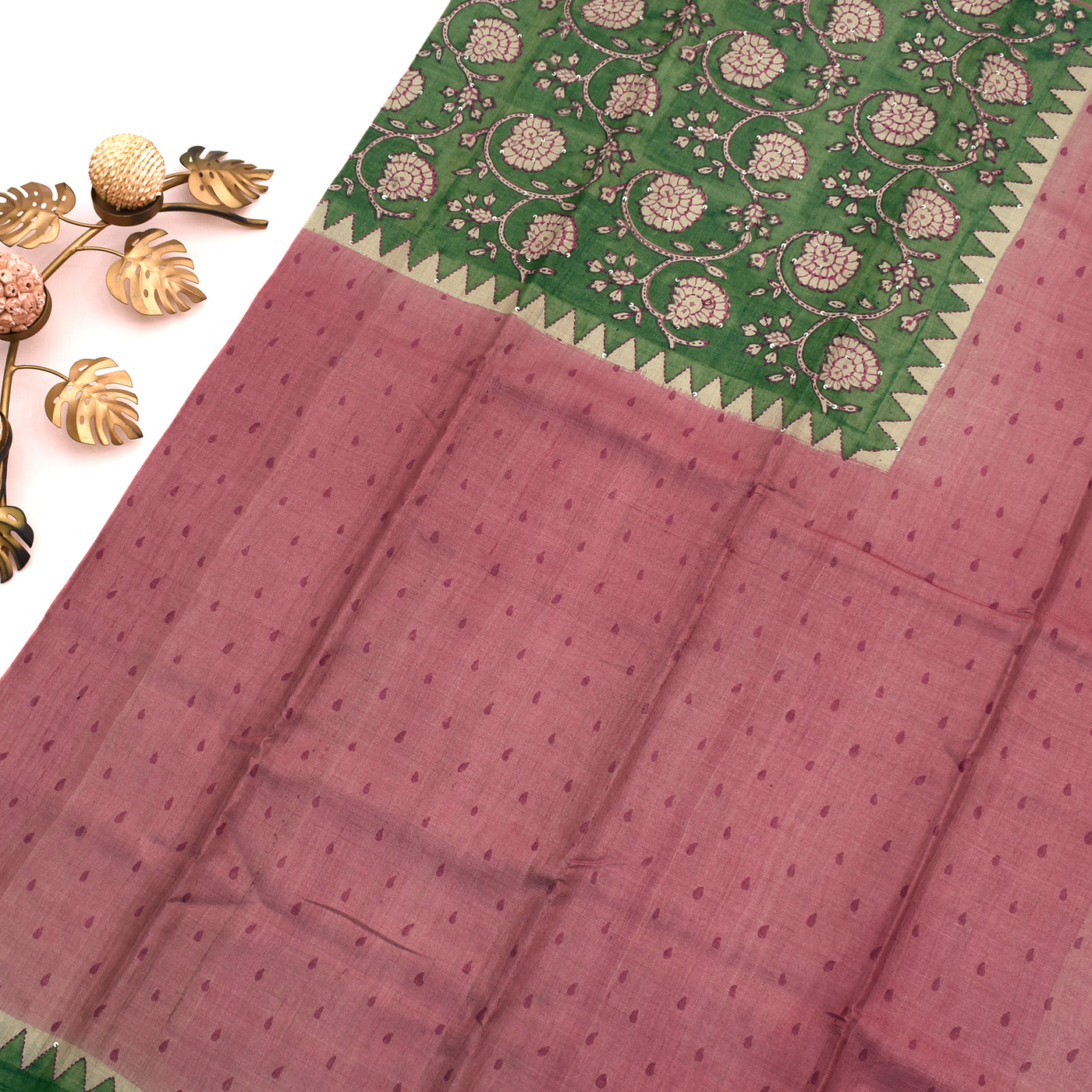 Onion Pink Tussar Silk Saree with Small Butta Design