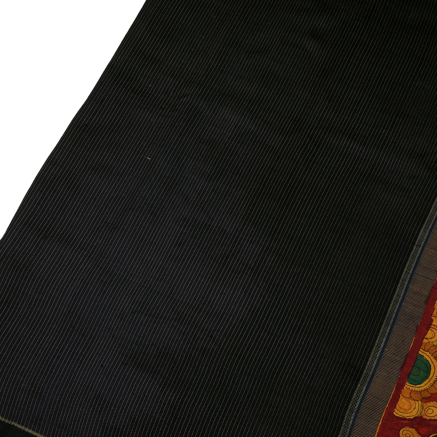 Black Pen Kalamkari Silk Saree with Muthu Seer Lines Design