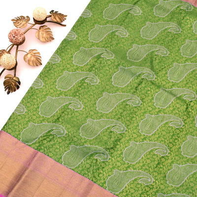 Mehandi Green Kanchipuram Silk Saree with Creeper Design