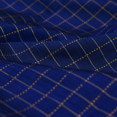 MS Blue Kanchi Silk Fabric with Small Muthu Zari Checks Design