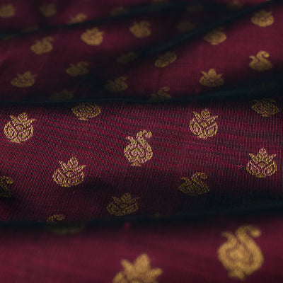 Wine Kanchi Silk Fabric with Kumbam Design