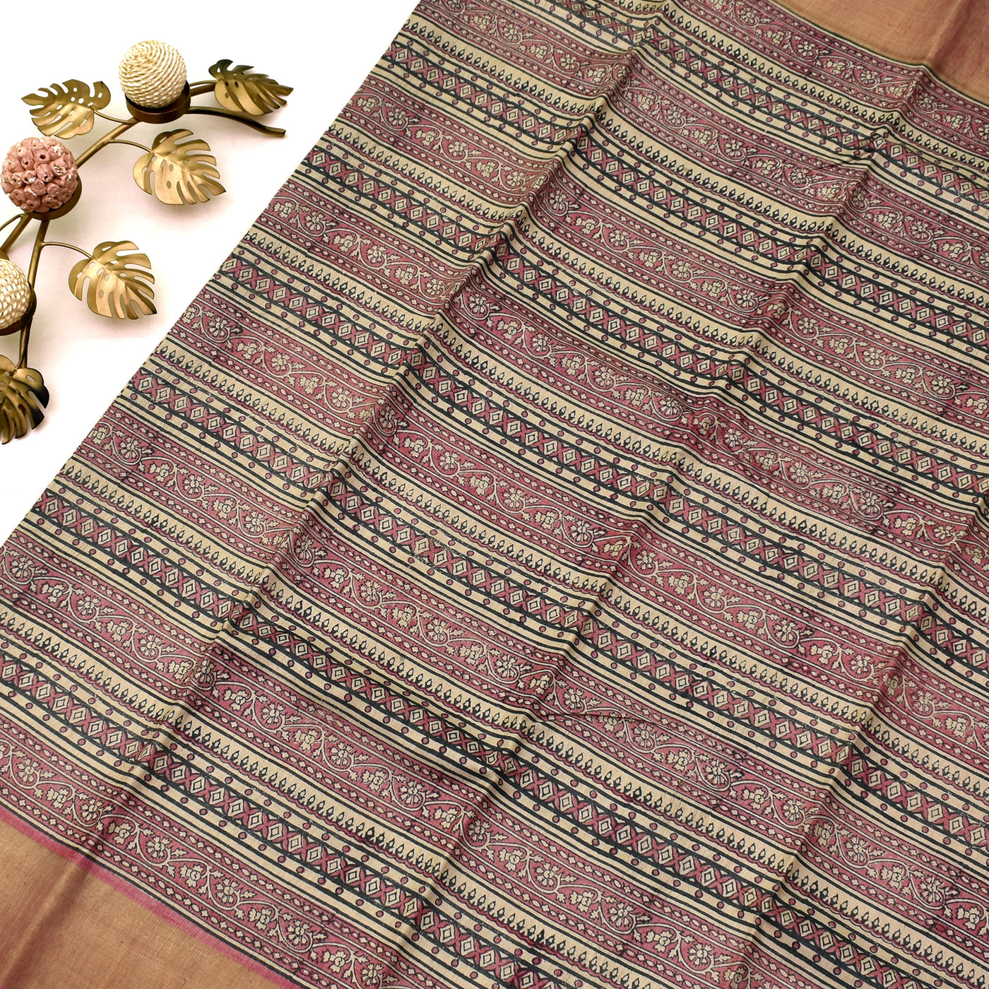 Onion Pink Tussar Silk Saree with Zari Lines Pallu