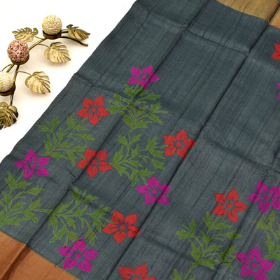 Tussar Silk Saree with floral printed design