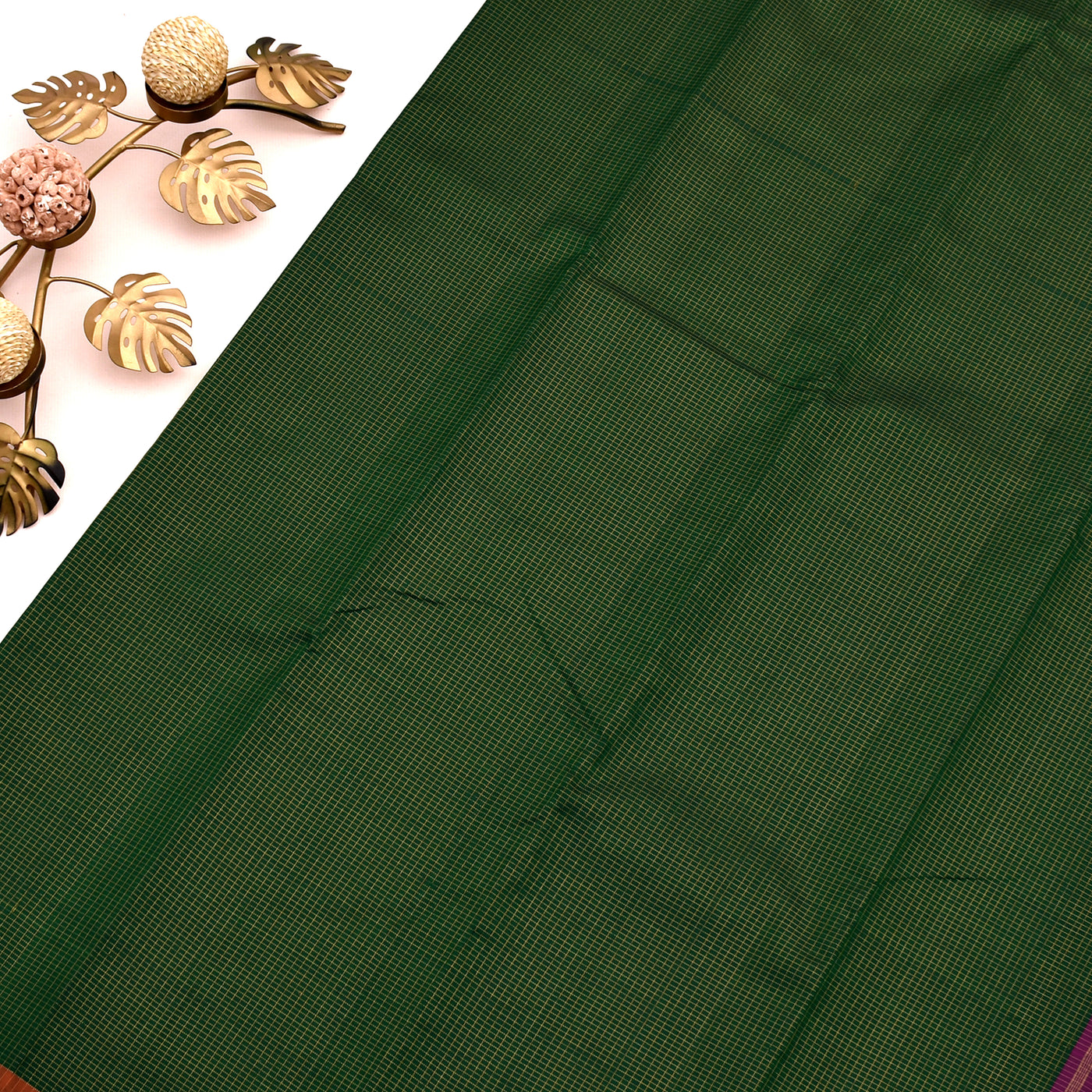 Dark Green Kanchipuram Silk Saree with Small Zari Kattam Design