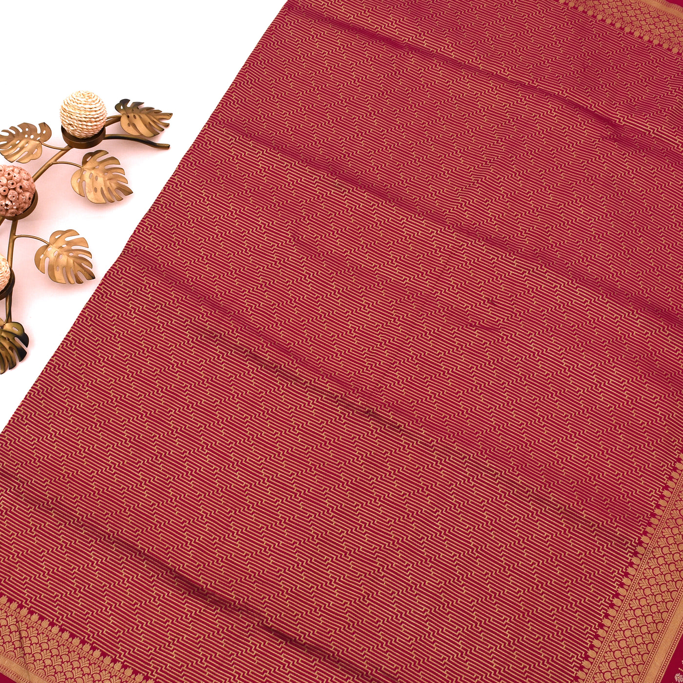 Red Banarasi Silk Saree with Zari Stripes Design