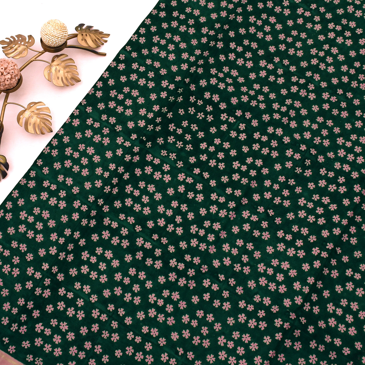 Bottle Green Printed Kanchi Silk Saree with Small Flower Print Design