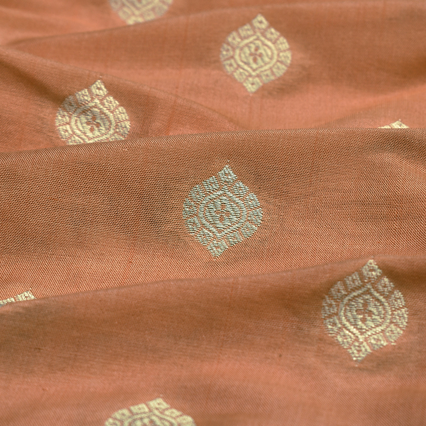 Peach Banarasi Silk Fabric with Medium Butta Design