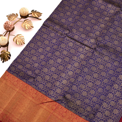 Blue Kanchipuram Silk Saree with Kolam Design