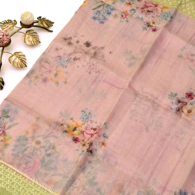 Baby Pink Organza Silk Embroidery Saree