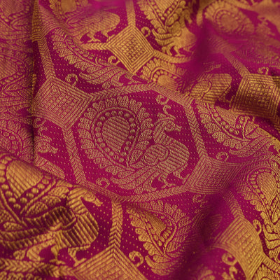 Rani Arakku Kanchi Silk Fabric with Big Peacock Butta Design